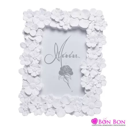Bomboniera matrimonio portafoto grande con fiori in resina Margot - 1