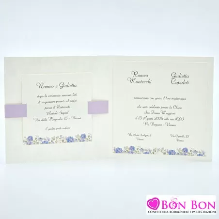 Partecipazione matrimonio con fiori blu e lilla 08974 Alessia Partecipazioni - 4
