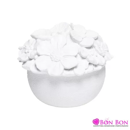 Bomboniera matrimonio scatola in resina con all'estremità decoro fiori Margot - 1