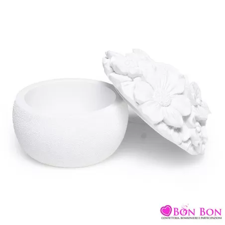 Bomboniera matrimonio scatola in resina con all'estremità decoro fiori Margot - 12