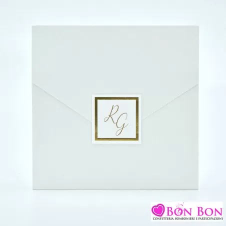 Partecipazione matrimonio con cornice dorata 08975 Alessia Partecipazioni - 1