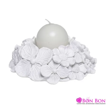 Bomboniera matrimonio porta candela con fiori in resina Margot - 1