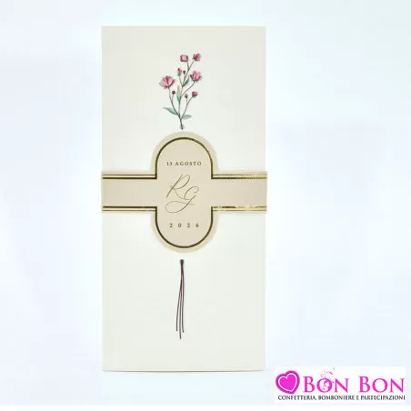 Partecipazione matrimonio con mazzo fiori rosso 08976 Alessia Partecipazioni - 1