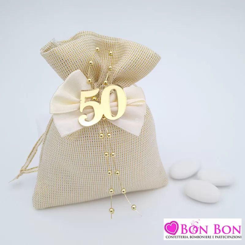 Sacchetto porta confetti nozze d´oro laminato con 50 plex - 1