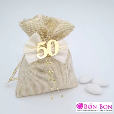 Sacchetto porta confetti nozze d´oro laminato con 50 plex - 1