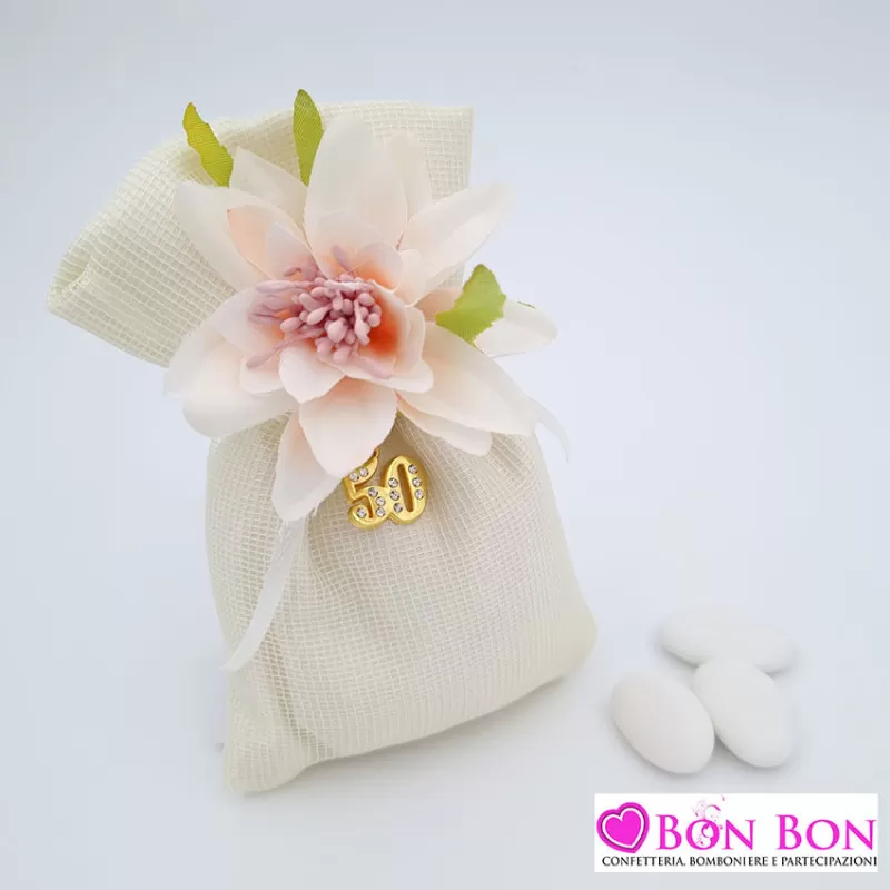 Sacchetto porta confetti nozze d´oro con ciondolo 50 - 1