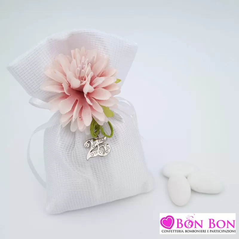 Sacchetto porta confetti nozze d´argento con ciondolo 25 - 1
