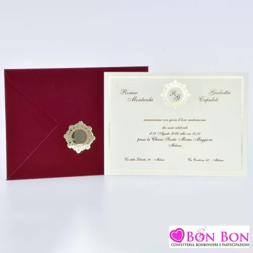 Partecipazione matrimonio con busta in velluto rosso 08977 Alessia Partecipazioni - 1