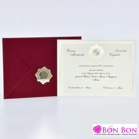 Partecipazione matrimonio con busta in velluto rosso 08977 Alessia Partecipazioni - 1