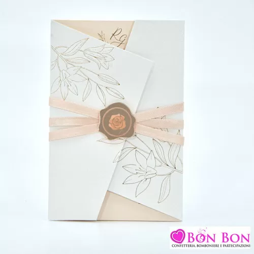 Partecipazione matrimonio con disegno fiori cipria 08979 Alessia Partecipazioni - 1