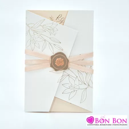 Partecipazione matrimonio con disegno fiori cipria 08979 Alessia Partecipazioni - 1