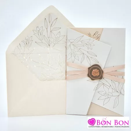 Partecipazione matrimonio con disegno fiori cipria 08979 Alessia Partecipazioni - 3