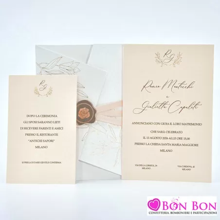 Partecipazione matrimonio con disegno fiori cipria 08979 Alessia Partecipazioni - 4