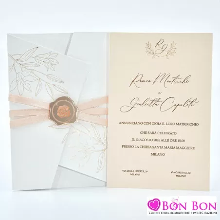 Partecipazione matrimonio con disegno fiori cipria 08979 Alessia Partecipazioni - 5