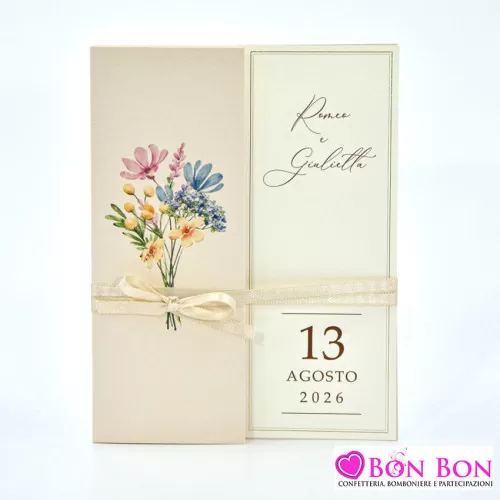 Partecipazione matrimonio con disegno mazzo di fiori 08980 Alessia Partecipazioni - 1