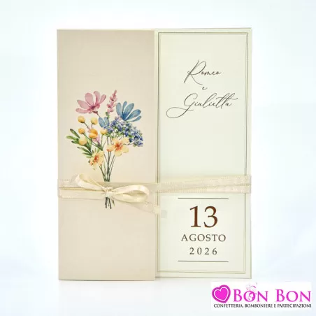 Partecipazione matrimonio con disegno mazzo di fiori 08980 Alessia Partecipazioni - 1