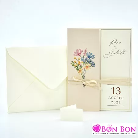 Partecipazione matrimonio con disegno mazzo di fiori 08980 Alessia Partecipazioni - 3