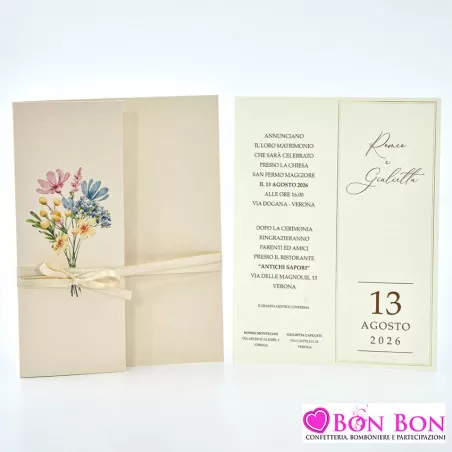 Partecipazione matrimonio con disegno mazzo di fiori 08980 Alessia Partecipazioni - 4