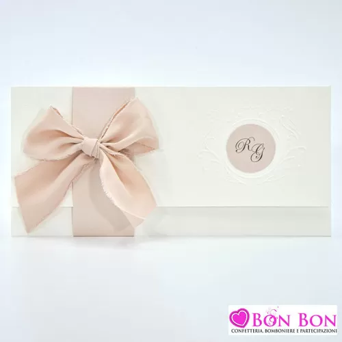 Partecipazione matrimonio con fiocco chiffon rosa cipria 08981 Alessia Partecipazioni - 1