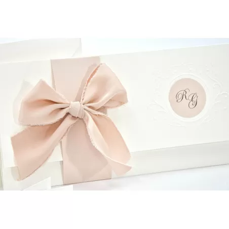 Partecipazione matrimonio con fiocco chiffon rosa cipria 08981 Alessia Partecipazioni - 2