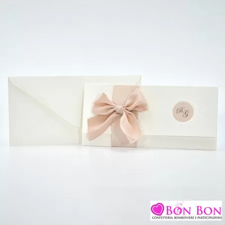 Partecipazione matrimonio con fiocco chiffon rosa cipria 08981 Alessia Partecipazioni - 3