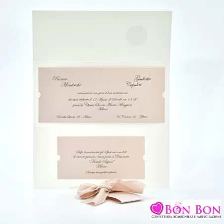 Partecipazione matrimonio con fiocco chiffon rosa cipria 08981 Alessia Partecipazioni - 4