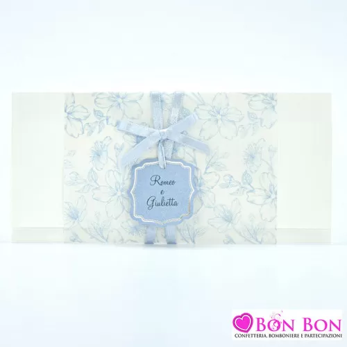 Partecipazione matrimonio con fodera con fiori colore blu carta da zucchero Alessia Partecipazioni - 1