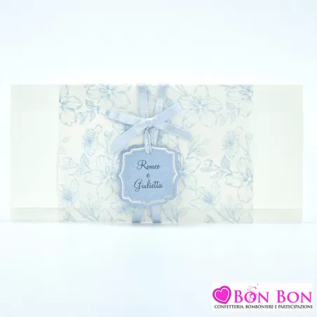 Partecipazione matrimonio con fodera con fiori colore blu carta da zucchero Alessia Partecipazioni - 1