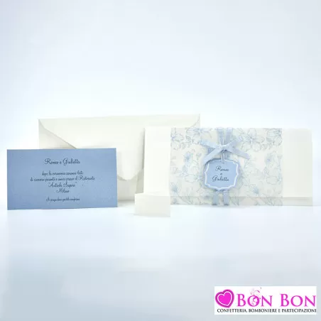 Partecipazione matrimonio con fodera con fiori colore blu carta da zucchero Alessia Partecipazioni - 3