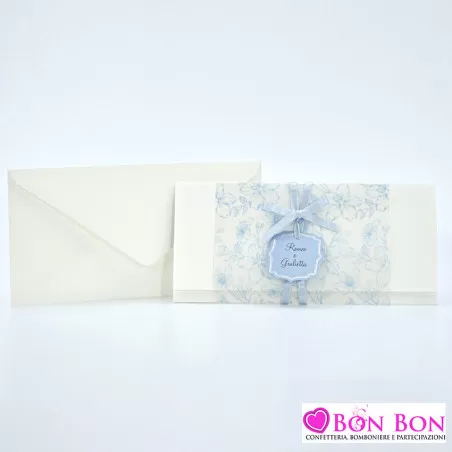 Partecipazione matrimonio con fodera con fiori colore blu carta da zucchero Alessia Partecipazioni - 4