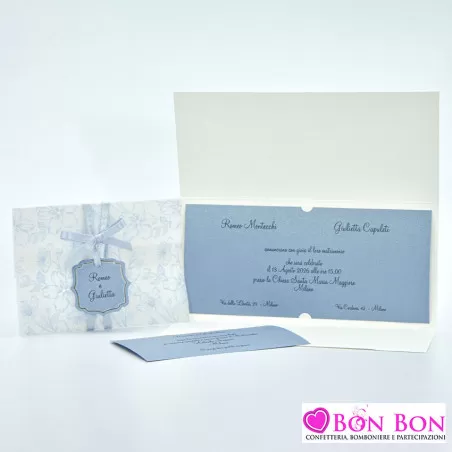 Partecipazione matrimonio con fodera con fiori colore blu carta da zucchero Alessia Partecipazioni - 5