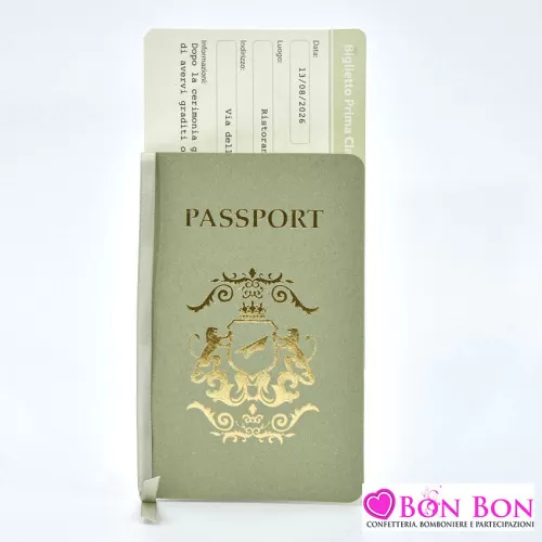 Partecipazione matrimonio tema viaggio passaporto verde Alessia Partecipazioni - 1