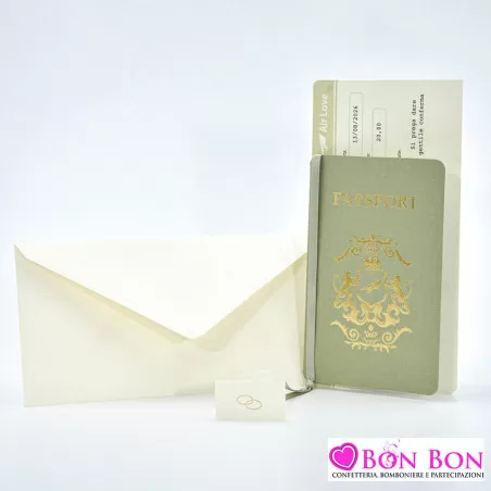 Partecipazione matrimonio tema viaggio passaporto verde Alessia Partecipazioni - 3