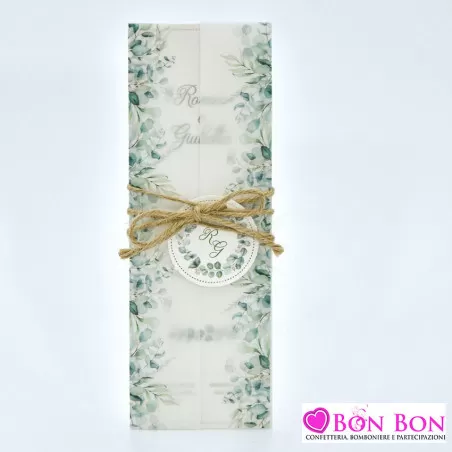 Partecipazione matrimonio con fodera con foglie verdi 08985 Alessia Partecipazioni - 1