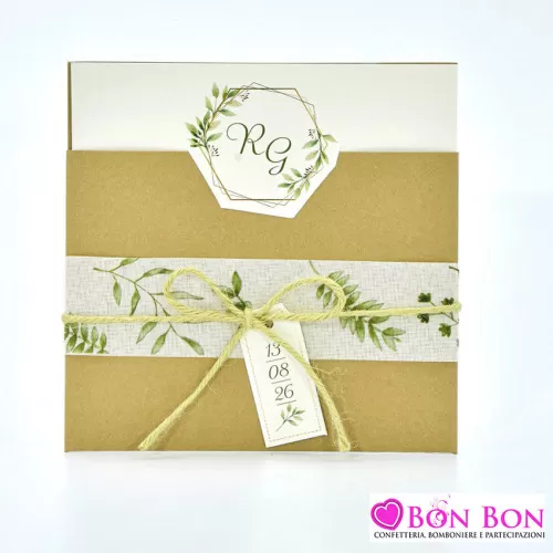 Partecipazione matrimonio con disegno foglie d'ulivo 08987 Alessia Partecipazioni - 1