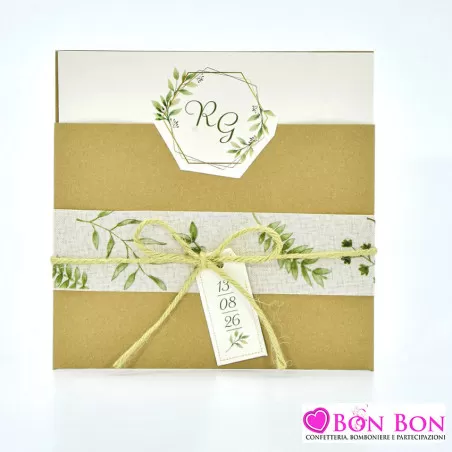 Partecipazione matrimonio con disegno foglie d'ulivo 08987 Alessia Partecipazioni - 1