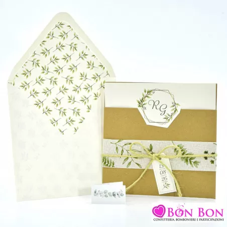 Partecipazione matrimonio con disegno foglie d'ulivo 08987 Alessia Partecipazioni - 3