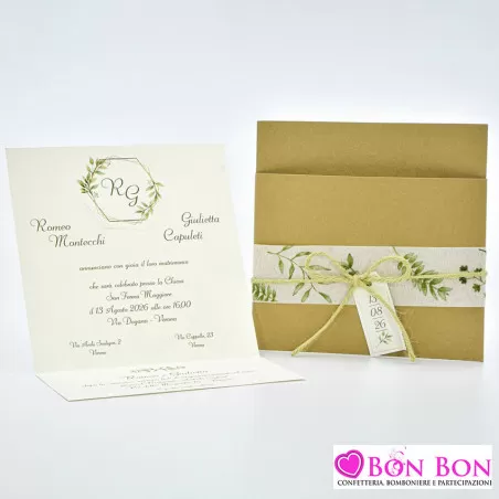 Partecipazione matrimonio con disegno foglie d'ulivo 08987 Alessia Partecipazioni - 4