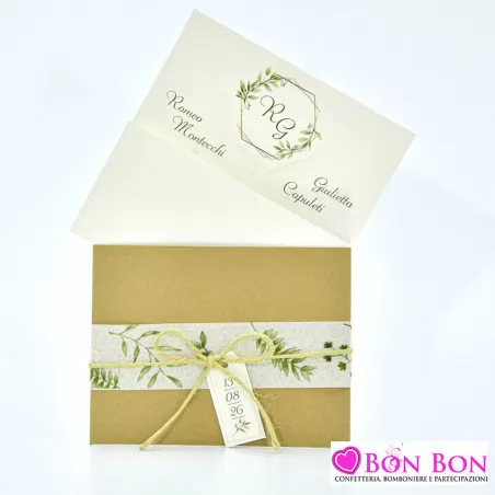 Partecipazione matrimonio con disegno foglie d'ulivo 08987 Alessia Partecipazioni - 5