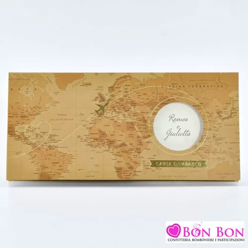 Partecipazione matrimonio tema viaggio con mappamondo E093 Alessia Partecipazioni - 1