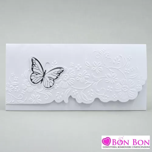 Partecipazione matrimonio con farfalla argentata E067 Alessia Partecipazioni - 1