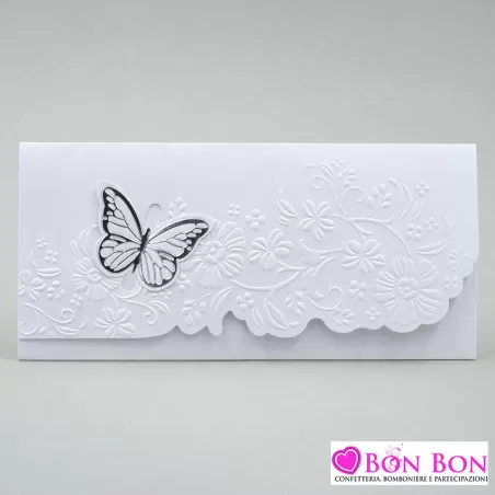 Partecipazione matrimonio con farfalla argentata E067 Alessia Partecipazioni - 1