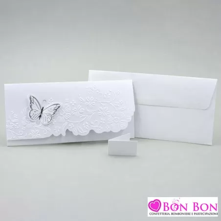 Partecipazione matrimonio con farfalla argentata E067 Alessia Partecipazioni - 3