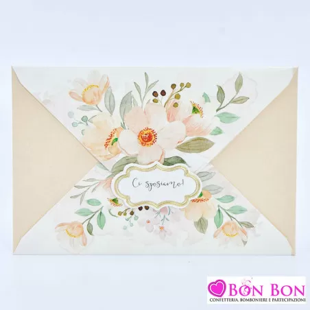 Partecipazione matrimonio con fiori colore salmone Alessia Partecipazioni - 1