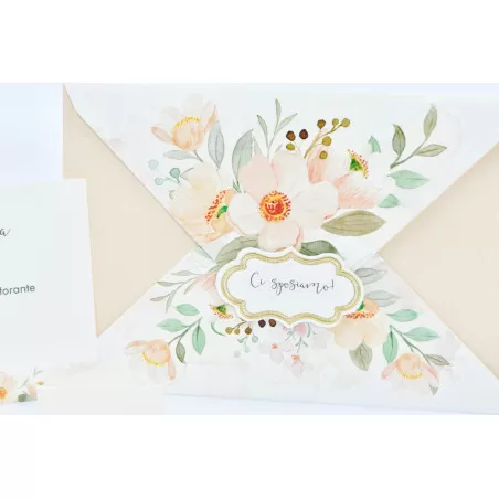 Partecipazione matrimonio con fiori colore salmone Alessia Partecipazioni - 2