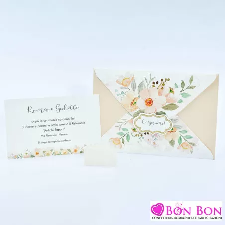 Partecipazione matrimonio con fiori colore salmone Alessia Partecipazioni - 3