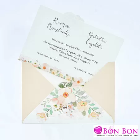 Partecipazione matrimonio con fiori colore salmone Alessia Partecipazioni - 4