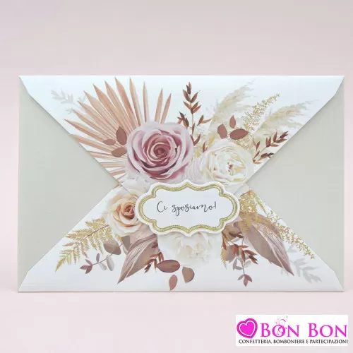 Partecipazione matrimonio con rose colore cipria Alessia Partecipazioni - 1