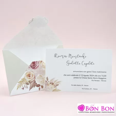 Partecipazione matrimonio con rose colore cipria Alessia Partecipazioni - 4