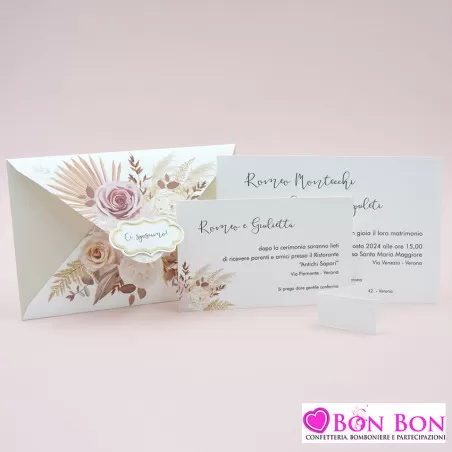 Partecipazione matrimonio con rose colore cipria Alessia Partecipazioni - 6
